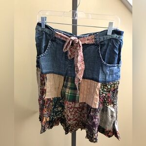 YOUNG THREADS NWT skirt Denim Floral Ruffle Knee Length Size Large